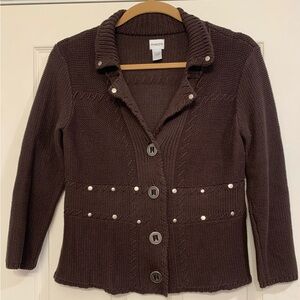 Chico’s Women Brown Large Western Theme Sweater Cardigan.        2291